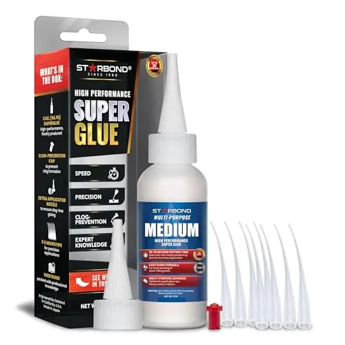 Starbond Medium Super Glue Pro Kit with bottle, anti-clog cap, and micro applicator tips