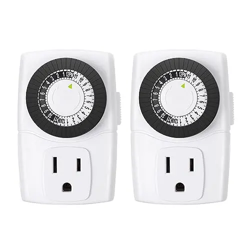 BN-LINK 2-pack of white mini mechanical outlet timers with 3-prong plugs