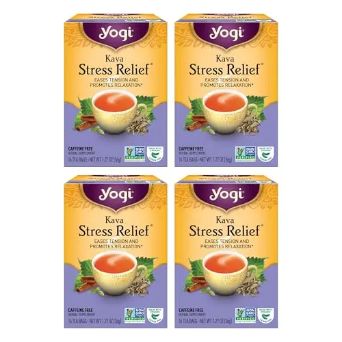 Yogi Kava Stress Relief tea box with 64 compostable bags