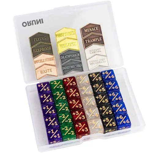 ORUNI small 12mm MTG dice counters with reversible gold metal keyword tokens