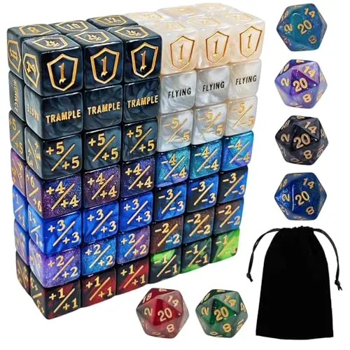 ZEOXUER 90-piece marble color MTG counter dice set with black velvet pouch