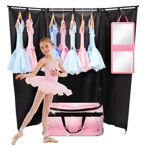 Omidel 23-inch glitter dance bag with built-in privacy curtain and garment rack